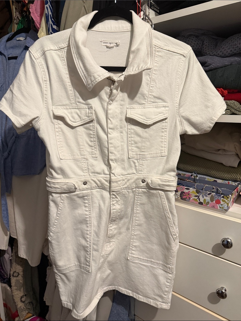 Good American White Short Sleeve Denim Romper Dress from Nordstrom Rack - Picture 2 of 4